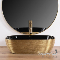 Прямоугольная раковина на столешницу Rea Belinda Gold Brush REA-U8780 черная/матовое золото браш