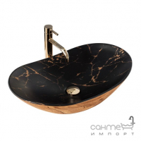 Прямокутна раковина на стільницю Rea Royal In Black Marble Gold REA-U8008 золото/чорний мармур