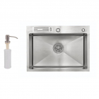 Кухонна мийка з дозатором та полицею для ножів Lidz Brush 3.0/1.0 mm H6045K нерж. сталь