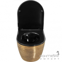 Безободковый подвесной унитаз с сидением softclose Rea Carlo Mini Rimless REA-C3300 золото браш/черный