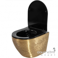 Безободковый подвесной унитаз с сидением softclose Rea Carlo Mini Rimless REA-C3300 золото браш/черный