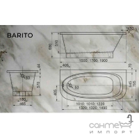 Пристінна напівкругла ванна з литого мармуру Studio Stone Barito 1700x800 біла