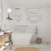 Пристінна асиметрична ванна із литого мармуру Studio Stone Caura L 1700x800 біла, лівостороння