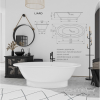 Овальная отдельностоящяя ванна из литого мрамора Studio Stone Liard 2020x1100 белая