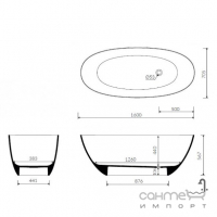 Отдельностоящая овальная ванна из литого мрамора Marmorin Wika Black Matt 1600x705 матовая черная