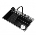 Прямоугольная кухонная мойка с каскадом и смесителем Zerix Nano-Black ZH7548-SET-01 ZM5575 черная