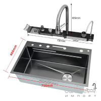 Прямокутна кухонна мийка з каскадом та змішувачем Zerix Nano-Black ZH7546-SET-02 ZM5576 чорна