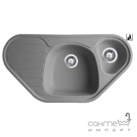 Трапецієподібна гранітна кухонна мийка на півтори чаші з сушінням Romzha Elagancia 95B G-Stone кольору в асортименті