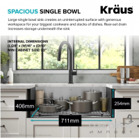 Прямокутна кухонна мийка під стільницю, з нержавіючої сталі Kraus Precision KHU100-30 сатін
