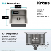 Квадратна кухонна мийка під стільницю, з нержавіючої сталі Kraus Standart Pro KHU101-17