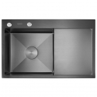 Прямоугольная кухонная мойка на одну чашу с сушкой Dusel Nano Black Right DS50963-2RNB черная сталь
