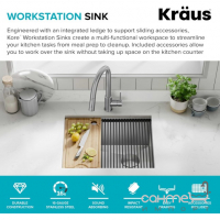 Прямокутна кухонна мийка під стільницю, з нержавіючої сталі Kraus Kore KWU111-23 сатін