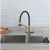 Смеситель для кухни с гибким изливом и изливом для фильтрованной воды Gappo G4398-13 золото/черный