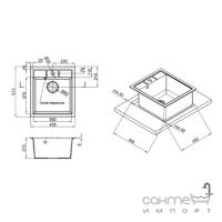 Прямоугольная кухонная мойка Lidz LIDZBLA03460515200 + смеситель Aria