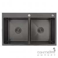Прямоугольная кухонная мойка на две чаши, с коландером Gapppo GS8350-6 PVD черная сталь