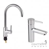 Змішувач для кухні з виливом для фільтрованої води + змішувач для раковини Qtap QTSPRCRM00145468 хром