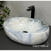 Овальная раковина на столешницу VBI Veneto Granit VBI-012806 бело-синяя