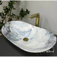 Овальна раковина на стільницю VBI Turin Granit Glossy VBI-011507 біло-синій граніт