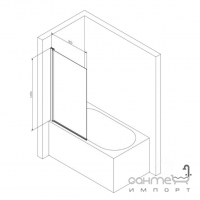 Шторка на ванну AM.PM Gem W90UBS-D080-140BT профиль матовый черный/прозрачное стекло