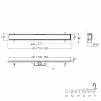 Линейный душевой трап Imprese 60 d44600Q нержавеющая сталь, решетка квадраты