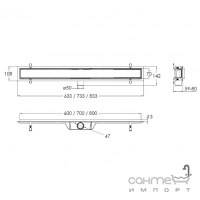 Линейный душевой трап Imprese 60 d44600T нержавеющая сталь, решетка под плитку