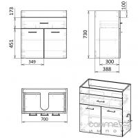 Тумба підлогова з раковиною RJ Velum-L 70 RJFU037-4170WHSET(RJFU037-4170WH+RZJ710) біла