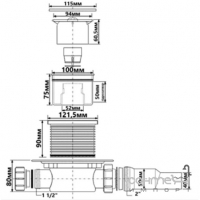 Душовий трап 115х115мм із сухим затвором горизонтальний McAlpine HCFG3 хром