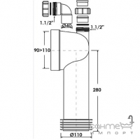 Длинный канализационный патрубок 275см под углом 90, выход 40мм McAlpine WC-CON8D