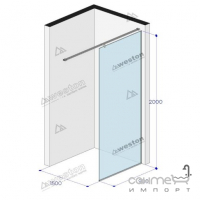 Душевая перегородка Weston 900x2000x1500 хром/прозрачное стекло, держатель прямоугольный удлиненный