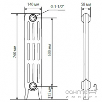 Чугунный радиатор отопления в стиле ретро WarmWell Clasik M 600