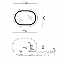 Овальное зеркало с LED-подсветкой, диммером, подогревом Qtap Gemini Reverse Touch 500x700 3000-6500K