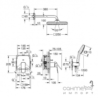 Душева система прихованого монтажу Grohe Cubeo 3 Tempesta 250 1053360000 хром