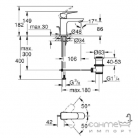 Змішувач для раковини з донним клапаном Grohe Cubeo S 1016942430 матовий чорний