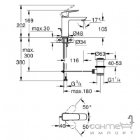 Змішувач для раковини з донним клапаном Grohe Cubeo M 1017492430 матовий чорний