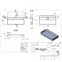 Прямоугольная раковина на столешницу с скрытым сливом Miraggio Island 800 Mirasoft белая матовая
