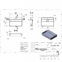 Прямоугольная раковина на столешницу с скрытым сливом Miraggio Island 600 Mirasoft белая матовая