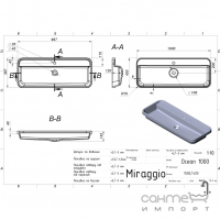 Прямоугольная врезная раковина из литого мрамора Miraggio Ocean 1000 Mirasoft белая матовая