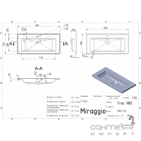 Врезная раковина из литого мрамора Miraggio Tres 900 Mirastone Gray серая матовая