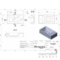 Раковина на столешницу из литого мрамора Miraggio Copper 400 Mirastone Black Shine черный шиммер