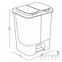 Урна-сортер с педалью и крышкой 10 л + 10 л MVM BIN-05 (10+10L) Light Gray/Gray серая