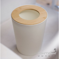 Кругла урна для сміття 9 л MVM Scandinavia BIN-20 9L White/Wood біла/бамбук