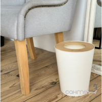 Кругла урна для сміття 9 л MVM Scandinavia BIN-20 9L White/Wood біла/бамбук