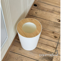 Кругла урна для сміття 9 л MVM Scandinavia BIN-20 9L White/Wood біла/бамбук