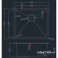 Прямоугольная кухонная мойка под столешницу Granado Under Top Steel S201 Black черная сталь