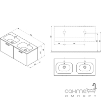 Подвесная тумба под двойную раковину Ravak Chrome II 120 X000001775 белый глянець, ручки хром