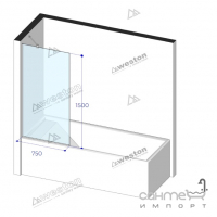 Шторка на ванну Weston WS0 750x1500 прозрачное стекло/polish, правосторонняя