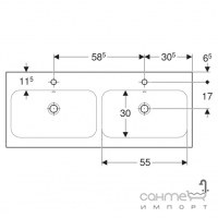 Двойная мебельная раковина с двумя отверстиями под смесители и переливами Geberit iCon Light  501.838.00.1
