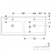 Двойная мебельная раковина с двумя отверстиями под смесители Geberit iCon Light 501.838.00.5 белая