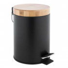 Кругла урна для сміття 3 л з педаллю та бамбуковою кришкою Yoka Bin Black Bamboo CH.BIN-BLK матова чорна