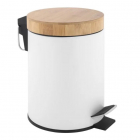 Кругла урна для сміття 3 л з педаллю та бамбуковою кришкою Yoka Bin White Bamboo CH.BIN-WH матова біла